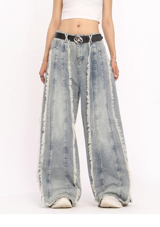 Raw edge deconstructed wide-leg Jeans