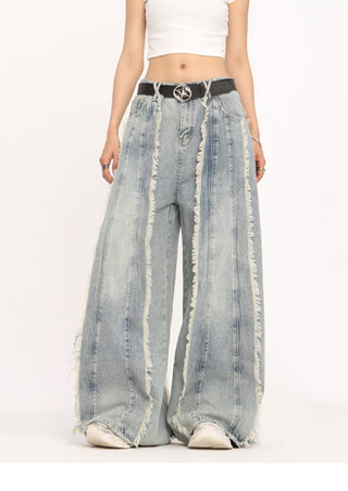 Raw edge deconstructed wide-leg Jeans