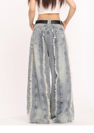 Raw edge deconstructed wide-leg Jeans