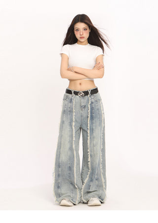 Raw edge deconstructed wide-leg Jeans