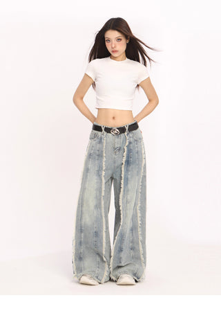 Raw edge deconstructed wide-leg Jeans