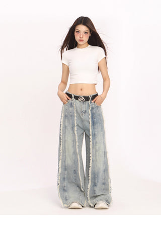 Raw edge deconstructed wide-leg Jeans