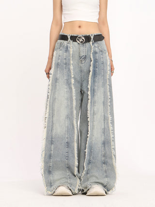 Raw edge deconstructed wide-leg Jeans