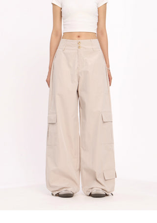 Wide-leg loose cargo trousers