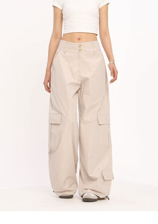 Wide-leg loose cargo trousers