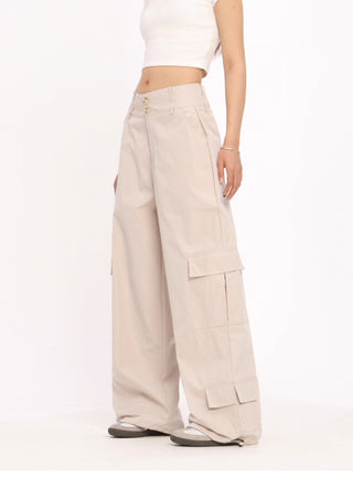 Wide-leg loose cargo trousers