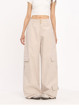 Wide-leg loose cargo trousers