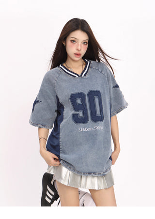 V-neck heavy denim sporty Top