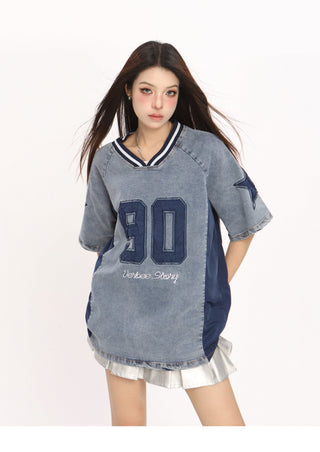 V-neck heavy denim sporty Top