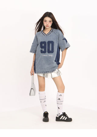 V-neck heavy denim sporty Top