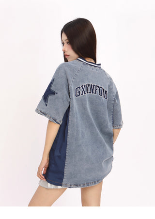 V-neck heavy denim sporty Top