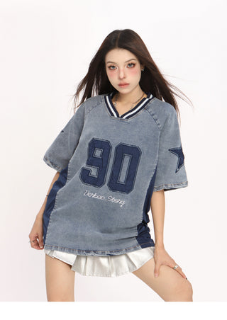 V-neck heavy denim sporty Top