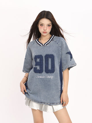 V-neck heavy denim sporty Top