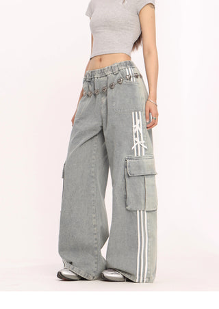 Stripe cargo wide-leg pants