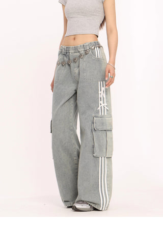 Stripe cargo wide-leg pants