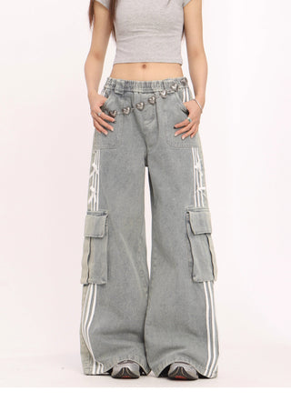 Stripe cargo wide-leg pants