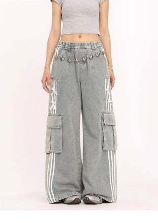 Stripe cargo wide-leg pants