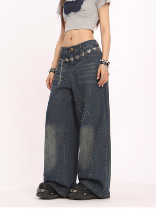 Butterfly rivet high waist jeans