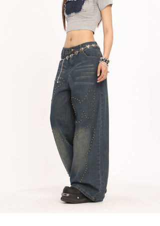 Butterfly rivet high waist jeans