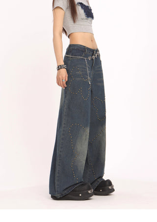 Butterfly rivet high waist jeans