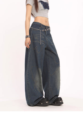 Butterfly rivet high waist jeans