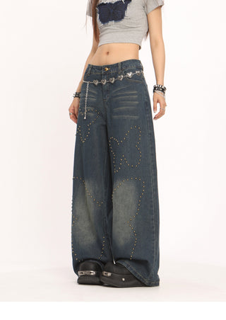 Butterfly rivet high waist jeans