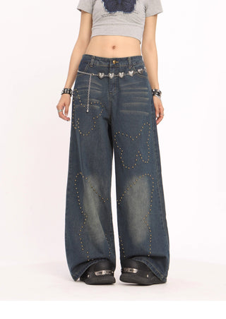 Butterfly rivet high waist jeans