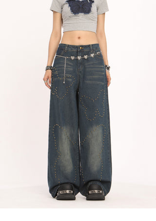 Butterfly rivet high waist jeans