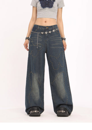 Butterfly rivet high waist jeans