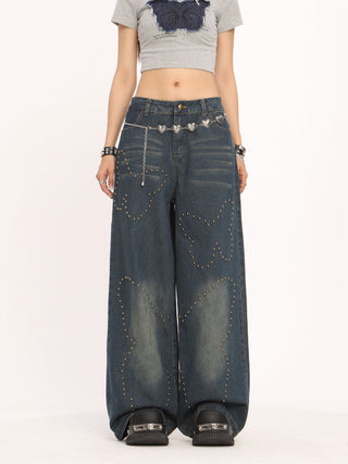 Butterfly rivet high waist jeans