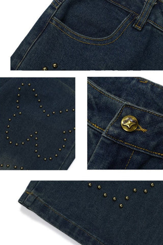 Butterfly rivet high waist jeans