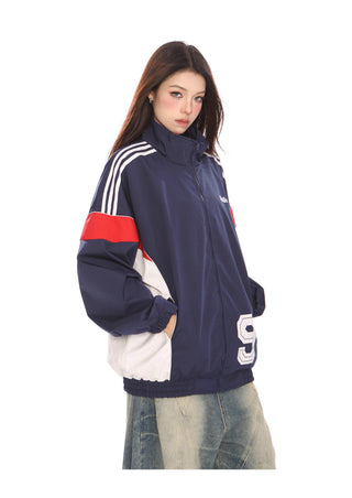 Sporty graphic stripe ovrsized jacket