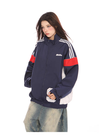 Sporty graphic stripe ovrsized jacket