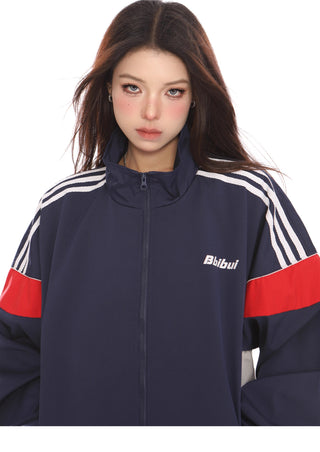 Sporty graphic stripe ovrsized jacket