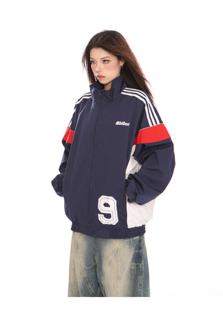 Sporty graphic stripe ovrsized jacket