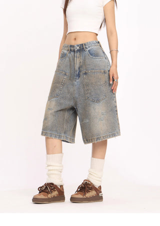 Multi-pocket washed jorts