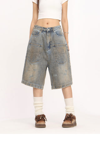 Multi-pocket washed jorts