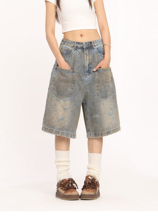 Multi-pocket washed jorts