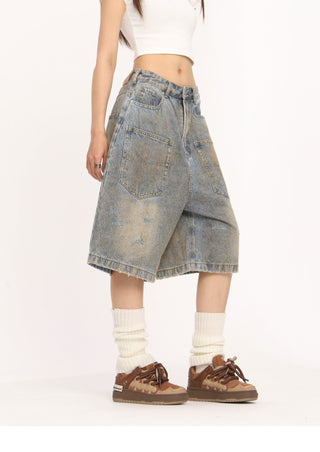 Multi-pocket washed jorts