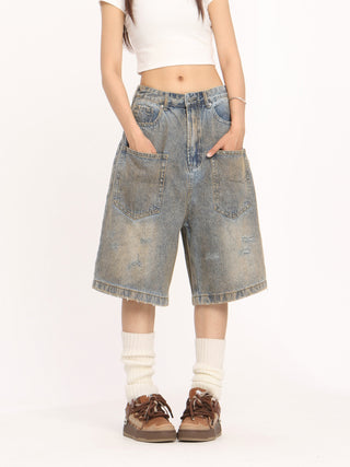 Multi-pocket washed jorts