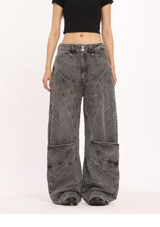 Distressed straight wide-leg jeans