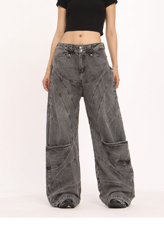 Distressed straight wide-leg jeans