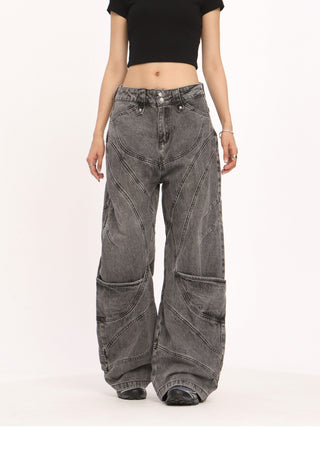 Distressed straight wide-leg jeans