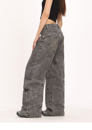 Distressed straight wide-leg jeans