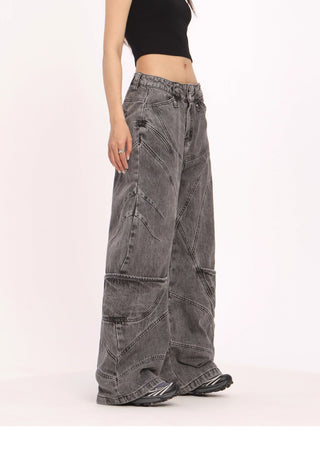 Distressed straight wide-leg jeans