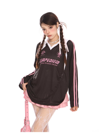 Mesh Sporty Lettering long-sleeve top