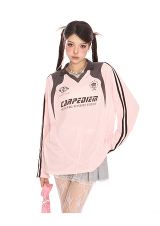 Mesh Sporty Lettering long-sleeve top