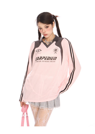 Mesh Sporty Lettering long-sleeve top