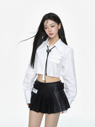 Lapel long-sleeved cropped shirt