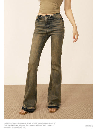 Distressed flared jeans